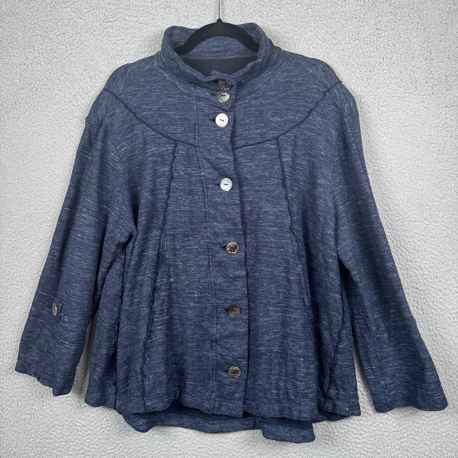 Neon Buddha Sweater Womens Xl Blue Button Front Linen Blend Cardigan Jacket